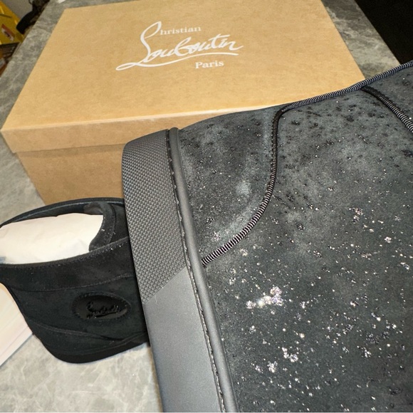 New Size 44 Christian Louboutin Louis Orlato Flat Sneakers Black Silver - Picture 10 of 14